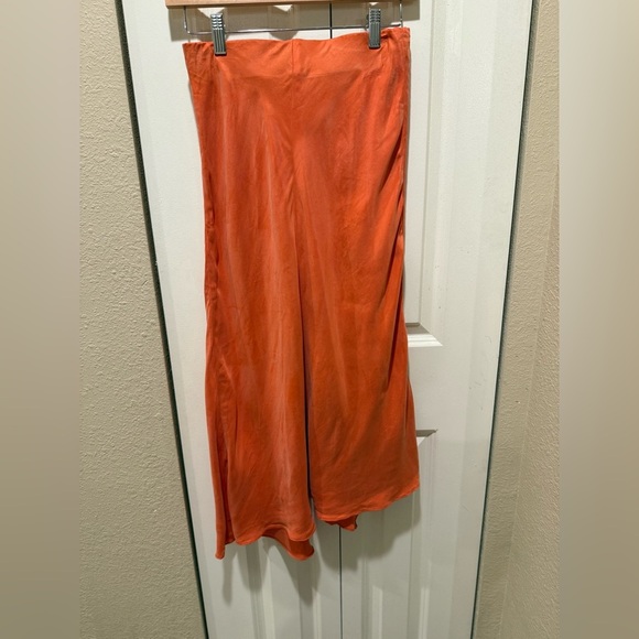 R.G.Kane Designer Asymmetrical Midi Orange Skirt Cupro Flowy Cocktail,XS - Picture 5 of 8